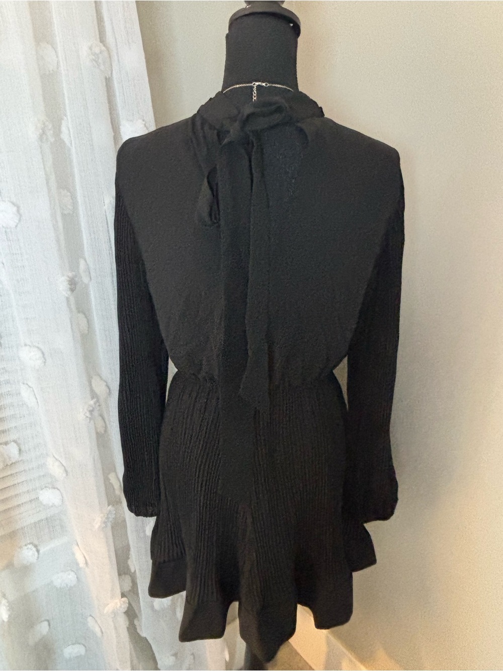 NEW Milly Black Long-Sleeve Pleated-Waist Dress Size 8 - Picture 4 of 15
